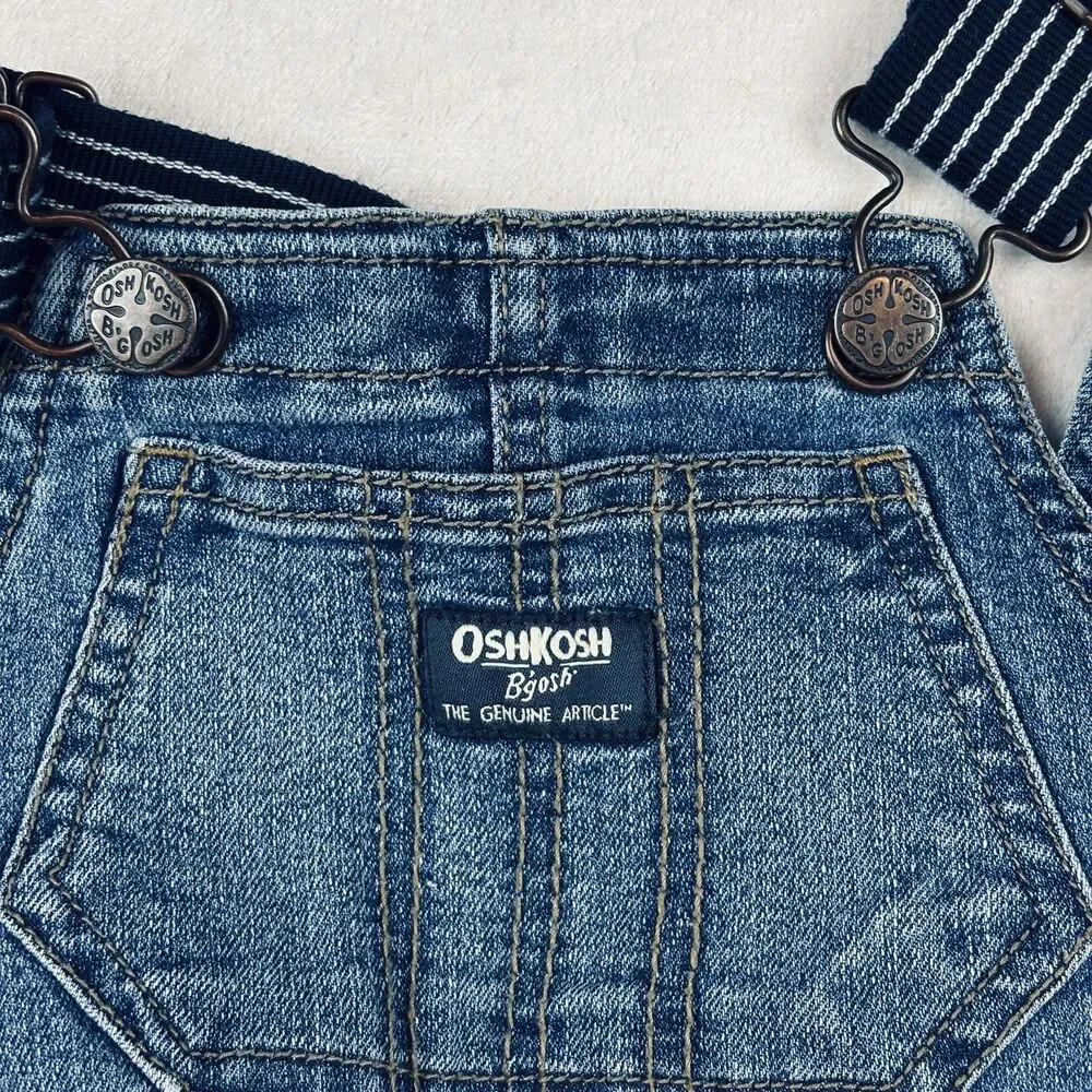 OshKosh B'gosh Overalls Unisex 2T Blue Medium Wash Denim Vestbak Stripe Straps